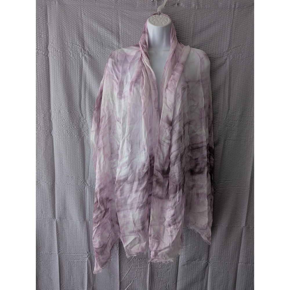 H by Halston Purple Tie Dye Frayed Edge Lightweight Scarf Wrap